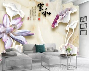 Personalizado 3d flor papel de parede hd 3d jade cinzelando lótus digital impressão hd decorativo bonito papel de parede