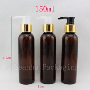 150ml X 40 flaconi di plastica con pompa per lozione per il corpo marrone rotonda vuota, flacone di shampoo ambrato da 150 cc, contenitore cosmetico in PET da 5 once