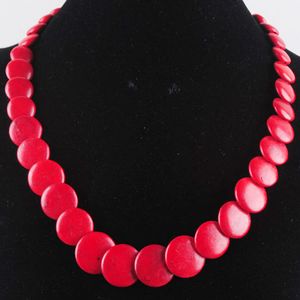 WOJIAER Fashion Red Howlite Gem Stones Collana con perline rotonde graduate Gioielli da donna 18 pollici Charm F3103