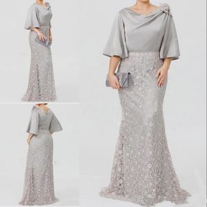 2019 Gray Elegant Mother Of The Bride Dresses Half Sleeve Lace Mermaid Wedding Guest Dress Plus Size Formal Evening Gowns