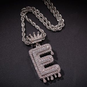 Moda de luxo designer de coroa 24 Letters colar de pingente para mulheres dos homens diamantes cúbicos zircônia cadeia de aço inoxidável