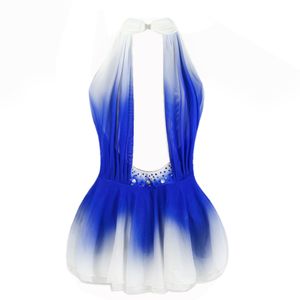 Sukienki z łyżwiarką sukienki z lodem niebieski taniec kostiumów dziewczęta ręcznie robione kryształy konkurs na łyżwach figur