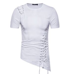 T-shirts Mens Hip Hop Streetwear T Shirt Lacing Slim Fit Tee Shirts Män Harajuku Gothic Nightclub Stage Costume