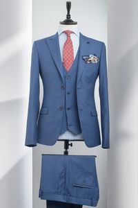 Custom Designe Sky Blue Bräutigam Smoking Groomsmen Ausgezeichnete Mens Wedding Dress Beliebte Mann Jacke Blazer 3-tlg