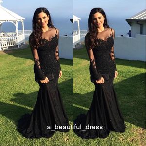 Black Prom Dresses Free Shipping Sexy Arabic Crystal Beaded Mermaid Long Sleeves vestidos de fiesta Formal Evening Gowns ED1308