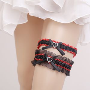 Garters de casamento para noiva Redes vermelhas Bow 2pcs Conjunto para Garters de Casamento da noiva Garols de noiva Organza Tamanho grátis 16 ~ 23 polegadas em estoque barato