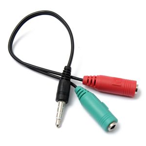 Áudio estéreo plugue de 3,5 mm 1 macho para fêmea adaptador 2 Cable Spliter conector de microfone e fone de ouvido