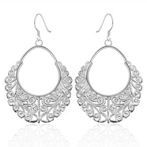 Pläterad Sterling Silver Openwork Weaving Flower Earrings Dase328 Storlek 5.2x2.8cm; Kvinnors 925 Silver Plate Hoop Huggie Smycken Örhänge