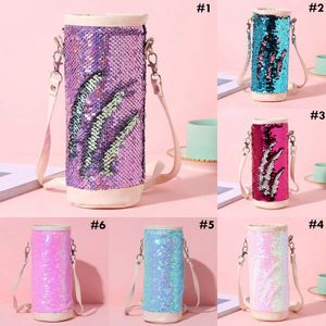 Sequins vattenflaska Bag Kokare Axelväska Läcktät Portabel Student Vakuum Cup Vattenflaska Bärväska Pencilhållare OOOA7511-8