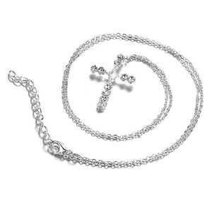 Versilberte Halskette, Schmuck, modisches Kreuz, CZ-Kristall, Zirkon-Stein, Anhänger, Halskette, Weihnachtsgeschenk