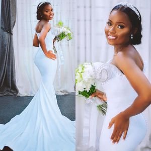 2020 New White Satin mermaid wedding dresses vestidos de novia Plus Size Black Girl Sexy Women Dresses bridal gowns abiti da sposa