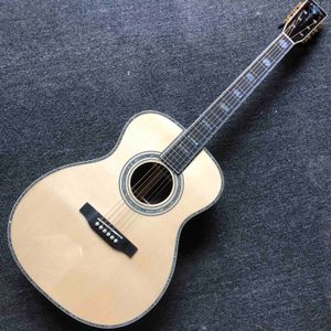 Personalizado Om Body Acoustic Guitar Redondo Corpo Sólido Top Rosewood Fingerboard