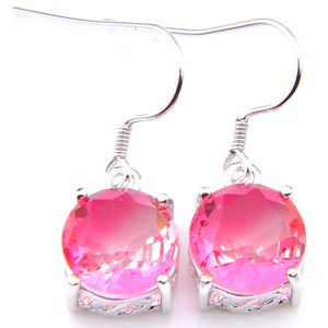 Luckyshien Bijoux De Noce Unique Coupe Ronde Bi Couleur Tourmaline Gemmes 925 Argent Pour Les Femmes Rose Zircon Dangle Crochet Boucles D'oreilles 1 'pouce