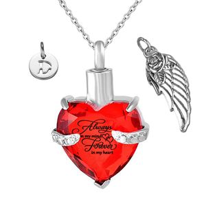 Ängelvingar och bokstäver hänge minnesmärke Ashes Urn Pendant januari Birthstone Crystal Cremation Ashes urn smycken