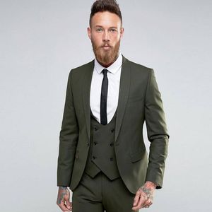 Jägergrünes Muster Herren-Abschlussballanzüge Schal Revers Trauzeugen Hochzeit Smoking für Männer Blazer Dreiteiliger formeller Anzug Jacke + Hose + Weste