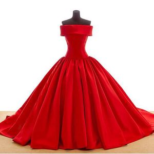 Design formal Strapless Bola vestido de cetim plissado vestido de casamento vermelho lace up back roube de mariage boa qualidade