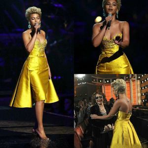 Custom Made Bainha Vestidos de Baile Com Destacável Overskirt 2019 Beyonce Knowles Spaghetti Na Altura Do Joelho Cocktail Party Vestidos Vestidos de Noite