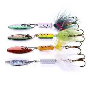 HENGJIA 100pcs/lot Metal Spinner Spoon Fishing lure 6.5cm 3.5g Hard bait with Feather Treble hook 8#hooks