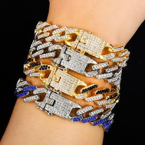 Новая Мода Позолоченные Bling Bling Красочные Алмазные Мужские Женские Хип-хоп Черный Красный Голубой Кубинская Ссылка Ссылка Браслет Браслет Curb Raper Chicks Подарки для парней