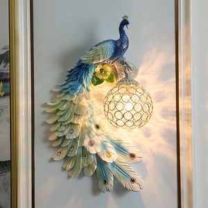 Atmospheric Peacock Wall Lamp Modern Crystal Wall Light European Bathroom Lights Bedside Lamps Hotel Lobby Living Room Background Sconce