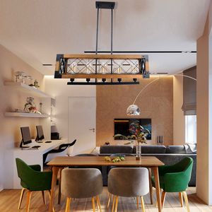 American retro industrial wind loft wood chandelier Rectangle Wood Metal Pendant creative wood lamps restaurant living room lighting