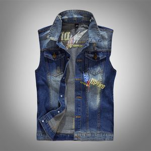 Kamizelki dżinsowe dla mężczyzn Kurtki bez rękawów Hip Hop Kamizelka Streetwear Wiosna Jeans Kamizelka Biker Kamizelka motocyklowa Blue M L XL 2XL 3XL 4XL