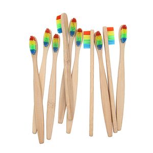 Toothbrush Oral Hygiene Rainbow Bamboo Toothbrushes Wood Fibre Wooden Handle Tooth brush Whitening Teeth Soft Nylon Travel Home Hotel Use