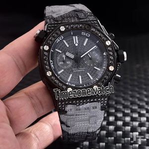 Nova PVD Aço Preto Diamante Bisel VK Quartz Chronograph Mens Watch Cronômetro Diamante Pulseira de Aço Inoxidável Relógios Baratos AE01c3