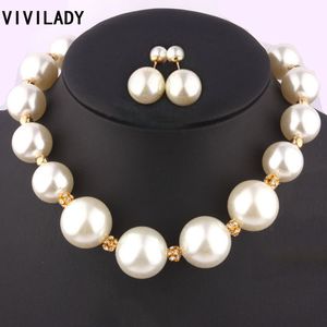 Vivilady Moda Jóias Conjuntos Imitação Pérola Cristal Colar Brincos 2 Pçs / Set Mulheres Frete Grátis Bijoux Accessory Party Gift