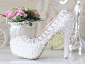 Wedding Dress Shoes Genuine Leather White Luxury Rhinestone Shoes for Bride Shoes for Wedding Party Ball Prom Pageant Event