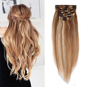Clip in Human Hair Extensions Real Remy Thick Double Weft Full Head Pieces Straight silky clips g Color Angelawigs