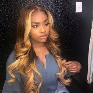 Ombre Brown Highlight Blonde body Wave transparent lace frontal Wigs Human Hair pre plucked 360 Front brazilian Wig Natural Remy DIVA1 150%