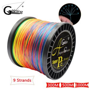 9 Strands Örgülü Balıkçılık Hattı 300 M 500 M 1000 M PE Tel Multifilament Balıkçılık Hattı Örgülü Tel Tuzlu Su