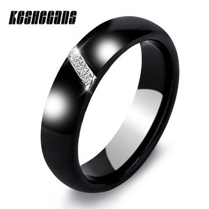 Ny 6mm Crystal Ceramic Ring Cubic Zirconia Stone Black and White Color Women Jewelry Engagement Wedding Band Presents for Women