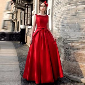 Элегантные женские вечерние платья Crewneck Satin Slim Fit Fit Red Long Полнометражное платье Vestidos de Fiesta