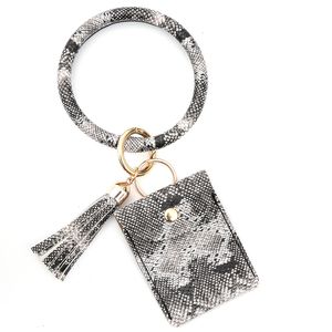 Card Bag Bracelet Keychain Wristlet Jewelry Snake PU Leather Tassel Coin Purse Bangle Car Keys Holder Fashion Round Keyring Ring C310h