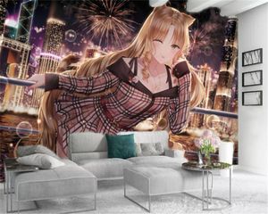 Personalizado 3d foto papel de parede bonito desenhos animados beleza menina indoor tv fundo parede decoração mural papel de parede