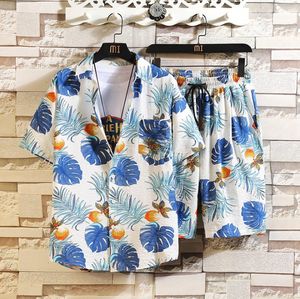 Męskie dresy Letnie Moda Floral Print Koszulki Mężczyźni + Spodenki Krótki Rękaw Koszula 2 Piece Men Set Suit Casual Shorts Sport Nosić Plaża