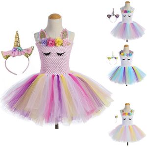 Multi stilar 6 mth -10 år gamla tjejer handgjorda unicorn födelsedag tutu klänning och huvudband unicorn födelsedagsfest outfit halloween kostym