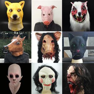 Halloween Scary Mask Novelty Pig Head Horror With Hair Animal Masks Caveira Cosplay Costume Realistic Latex Festival Supplies