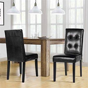 Dining Chairs Set of 2 Black PU Leisure Chair Solid Wood Legs Dining Room Furniture Hot Sale Chairs