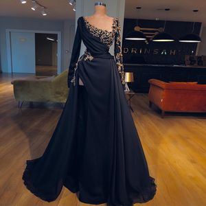 Snygg Beaded Mermaid Evening Dresses One Shoulder Long Sleeves Side Split Prom Gowns Plus Size Sweep Train Formell Dress