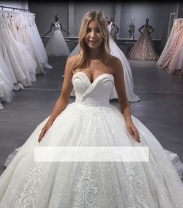 Dubai arabiska glittrande plus storlek lyxig bollklänning klänningar älskling spets bröllopsklänning brudklänningar vestidos de noiva
