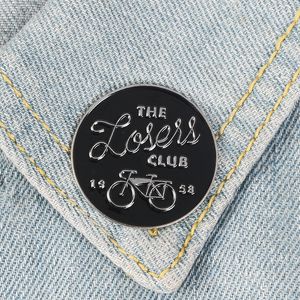 The loser club Enamel Pin Black Silver Bike Round Badge Brooch Bag Clothes Lapel pin Simple Fun Punk Jewelry Gift for Friends