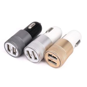 Billaddare Aluminium Alloy Metal Dual USB-port Universal Real 1A för smart telefon Små stålpistolmönster 200PCS