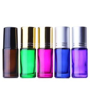 Glasroller-Flasche für ätherische Öle, 5 ml, kleine Parfümfläschchen, dicker Roll-On-Essenzbehälter, mehr als 10 Farben zur Auswahl