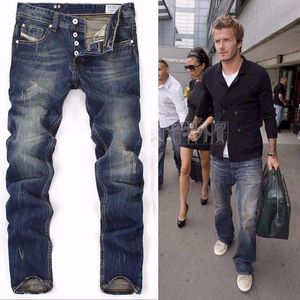 Moda-New Spring Outono Homens Classic Retro David Beckhammen Jeans High Quanlity Famoso Brand Blue Denim Designer Rasgado Jeans