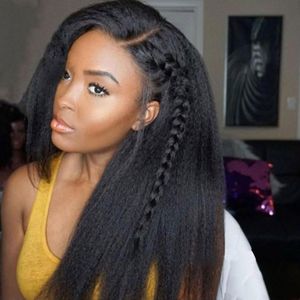 Wholesale human yaki full lace wigs for sale - Group buy Malaysian Kinky Straight Full Lace Wig Pre Plucked With Baby Hair Yaki Lace Front Human Hair Wigs For Black Woman
