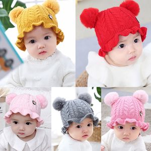 Baby Knitted Hat Winter Infant Wool Warm Hat Princess Toddler Cute Beanies Fashion Newborn Baby Warm Double Ball Knitted Beanies