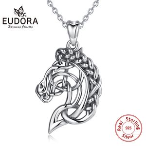 Eudora 925 Sterling Silver Horse Necklace Pendant Celtics Knot Spirit Horse Head Necklace Equestrian Jewelry Animal Series D424 CJ191221